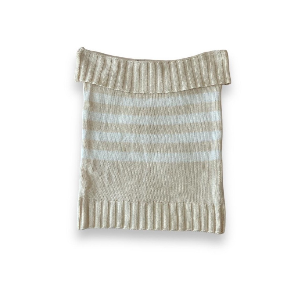 Vintage DKNY Beige Cream and White Striped Knit Strapless Tube Top